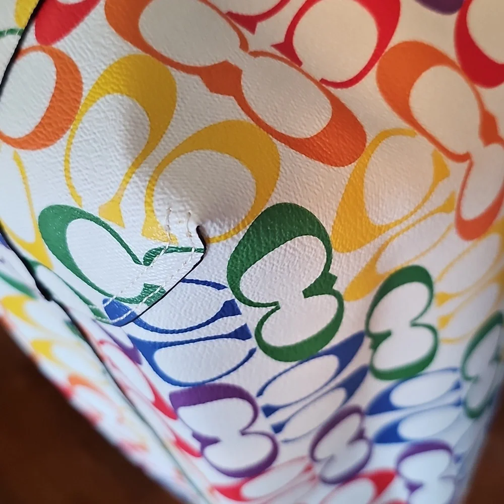 Coach Pride City Tote in Rainbow Signature Canvas & Leather Chalk - Picture 5 of 11
